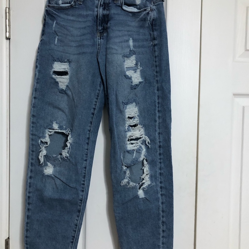 SO high rise mom jeans ripped distressed‎ junior size 1  25W teens college.